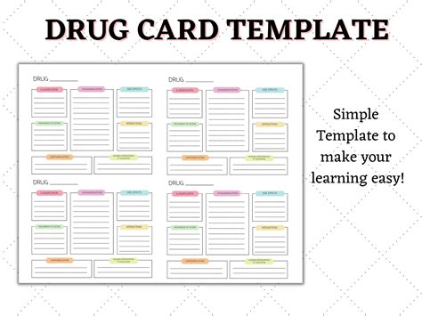 Pharmacology Drug Card Template Nurse Student Study Guide Etsy Australia