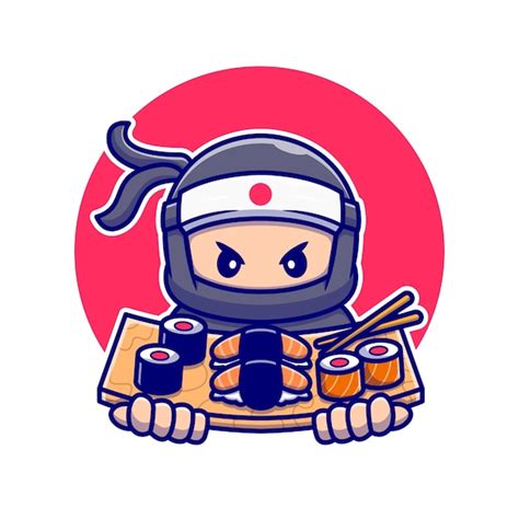 Premium Vector Cute Ninja With Sushi Cartoon People Food Icon