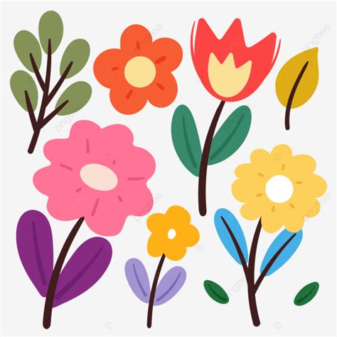 Conjunto De Doodle De Flores Y Plantas De Dibujos Animados Vector PNG