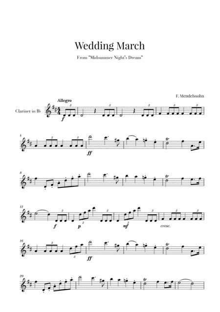 Wedding March Bridal Chorus Here Comes The Bride For Clarinet Solo