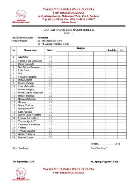 Absensi Ekskul Smp Pramuka Pdf