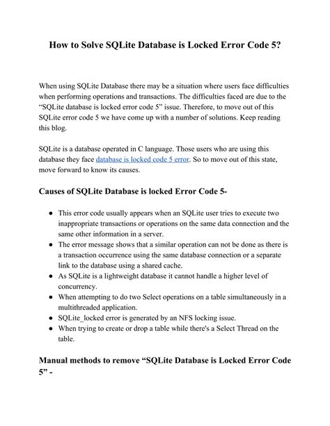 PPT How To Solve SQLite Database Is Locked Error Code 5 PowerPoint