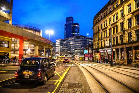 Manchester City Centre, UK editorial photo. Image of night - 181947226