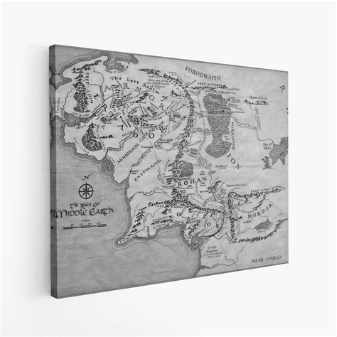 Middle Earth Map Black And White World Map Middle Earth Etsy