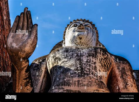 Standing Buddha Statue In The Sukhotai Historical Park Thailand Stock