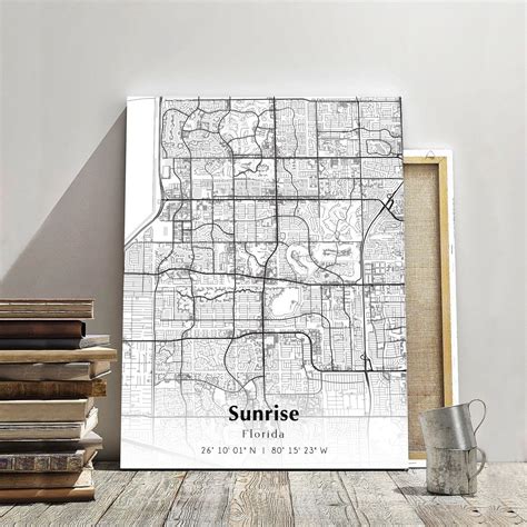 Sunrise City Map Print, Sunrise Florida Map Poster, USA City Street Map ...