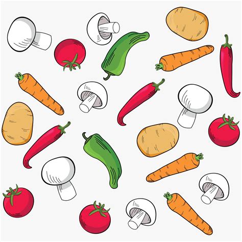 Modern Seamless Pattern With Hand Drawn Colorful Doodle Vegetables