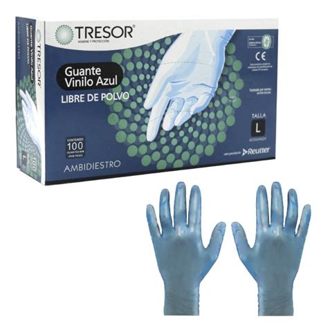 Guantes Vinilo Azul Tresor M Sin Polvo Caja X Unid Mercado Libre