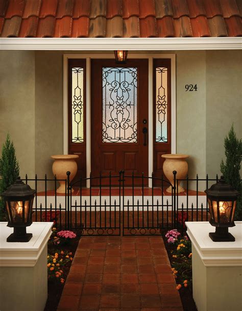 Design Pro Fiberglass Exterior Doors Mahogany 3 4 View 2 Panel Glass