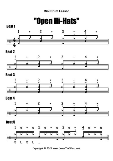 [s] Free Beginner Drum Sheet Music Teaching Various Beats Using The Open Hi Hat You Can Get The