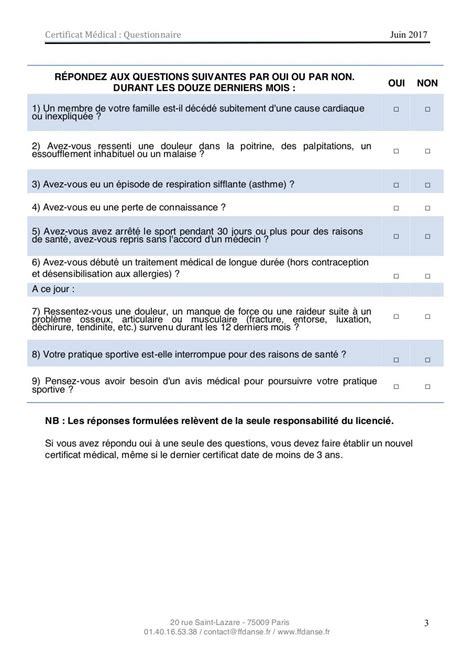 Certificat Medical Questionnaire PDF Fichier PDF