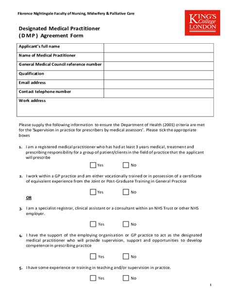 Fillable Online Designated Medical Practitioner DMP Agreement Form