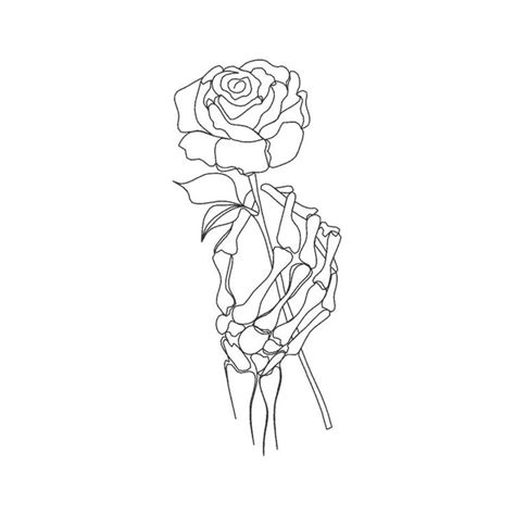 Skeleton Hand With Rose One Line Embroidery Design Skeleton Hand