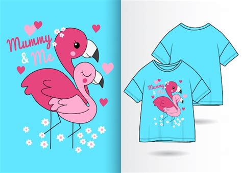 Premium Vector Hand Drawn Cute Flamingo With T Shirt