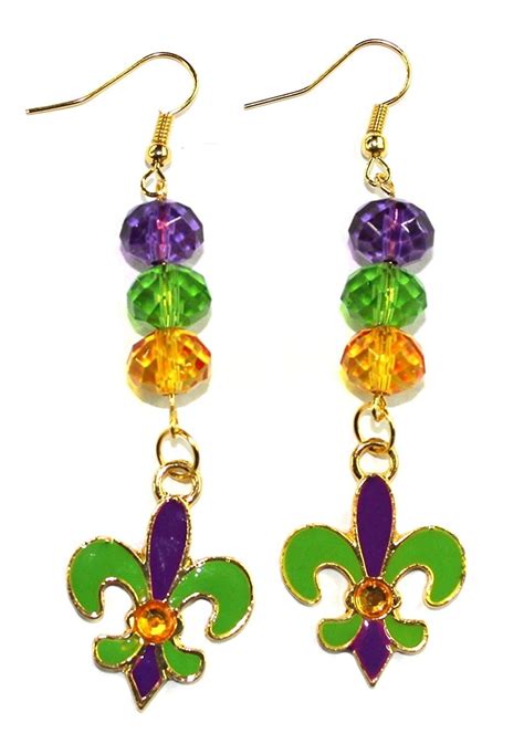 Fleur De Lis Mardi Gras Gold Toned Dangle Earrings 2 Jewelry