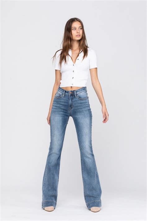 Judy Blue Mid Rise Trouser Flare Denim Jeans 82163 Sunshine And Wine