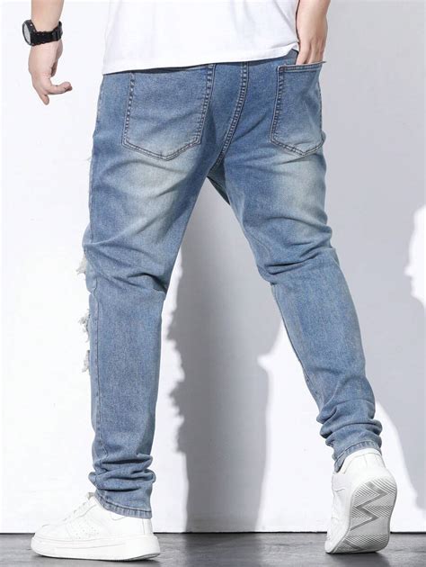 Manfinity Emrg Men Plus Ripped Frayed Rag Stitching Skinny Jeans Slim