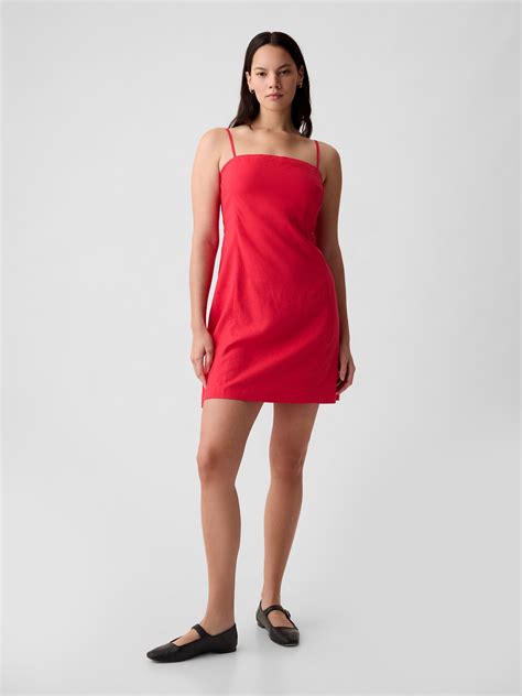 Linen Blend Mini Dress Gap