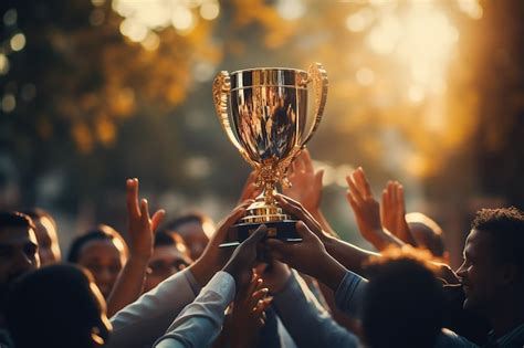 Premium Photo | Business man and woman holding trophy success celebration team concept