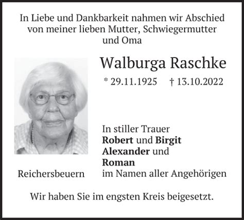 Traueranzeigen Von Walburga Raschke Trauer Merkur De