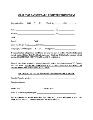 Fillable Online OLM CYO BASKETBALL REGISTRATION FORM Fax Email Print