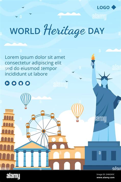 World Heritage Day Flyer Template Flat Design Illustration Editable Of