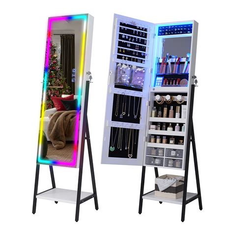 Hnebc Rgb Led Mirror Jewelry Cabinet Standing Jewelry Armoire Organizer