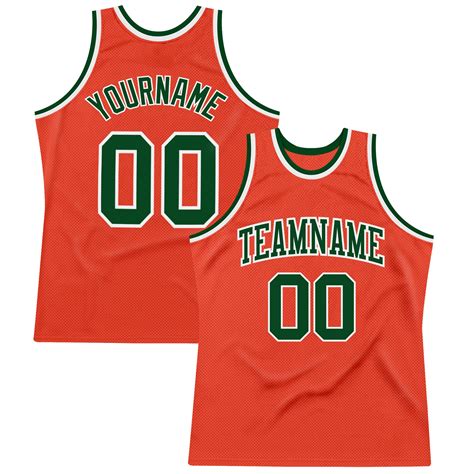 Custom Orange Basketball Jersey Green-White Authentic Throwback - FansIdea