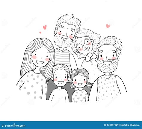 Una Familia Feliz Padres Con Hijos Dibujo De Papá Mamá Hija Hijo Y