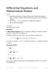 Introduction to Differential Equations and Mathematical Models | Course Hero