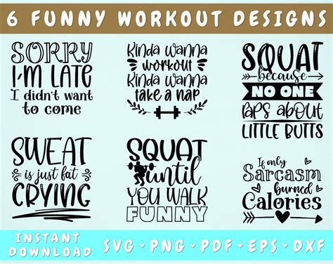 Funny Workout Quotes Svg Bundle 6 Designs Workout Shirt Svg Gym Svg