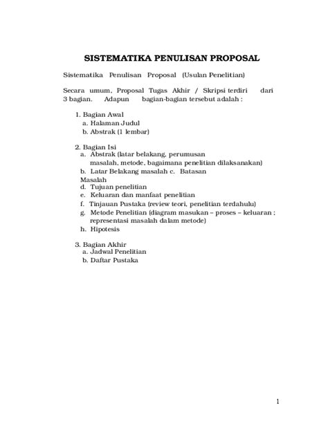 Format Penulisan Proposal Penelitian Sketsa