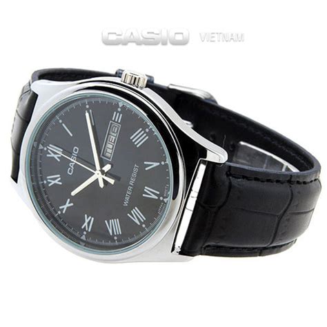 ĐỒNG HỒ CASIO MTP V006L 1BUDF Dây da đen Mặt đen Số la mã