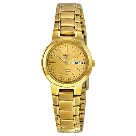 Seiko 5 Automatic Gold Tone Stainless Steel Ladies Watch Syme46 Seiko