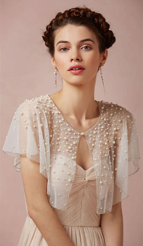 Bhldn Bridal Capelet With Pearl Embellishment Bolero Wedding Bridal