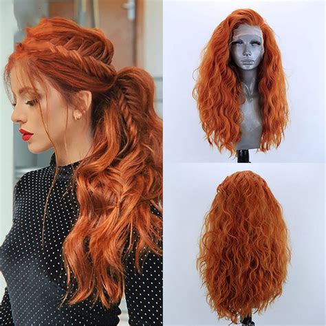 Deep Wave Ginger Wig Synthetic Lace Front Wig Glueless Heat Etsy