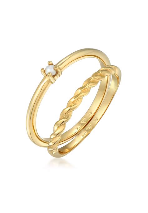 Buy Elli Germany Ring Classic Twisted Set Of Glass Bead Gold Plated