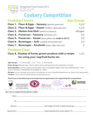 Fillable Online Haha Hungerford Org Hff Cookery Competition Entry Form