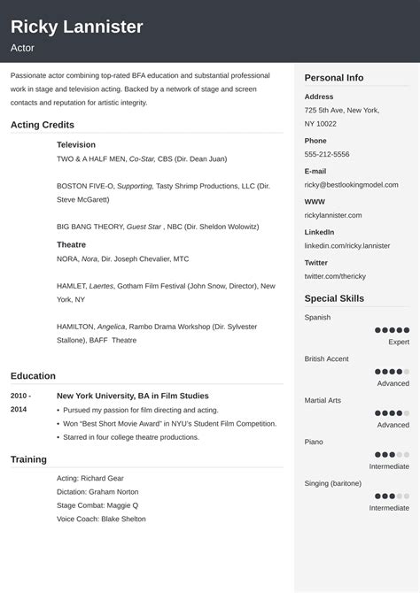 Acting Resume Template Examples For 2025