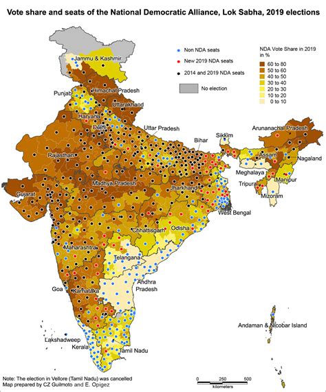 A spacial map of BJP’s 2019 victories show a steady geographical ...