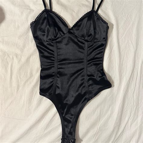 Black Satin Bodysuit Perfect For Going Out Only Worn Depop