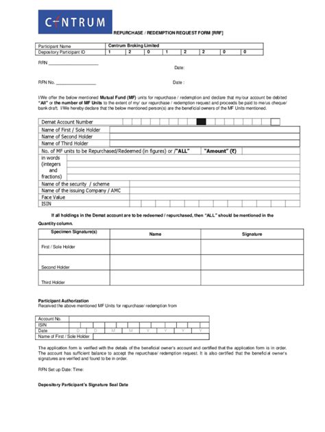 Fillable Online Repurchase Redemption Request Form Rrf Centrum