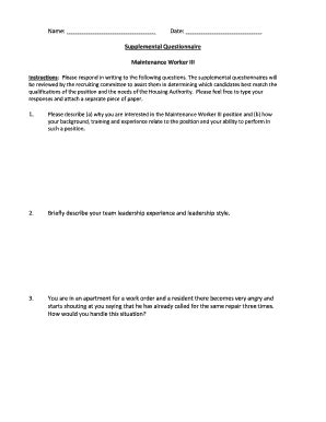 Fillable Online Name Date Supplemental Questionnaire Maintenance