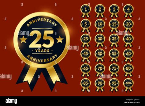 Stylish Golden Anniversary Labels Or Logotype Emblem Big Set Stock Vector Image And Art Alamy