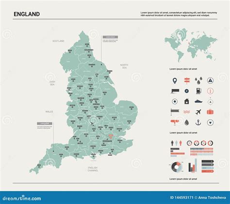 Vector Map Of England High Detailed Country Map With Division Cities