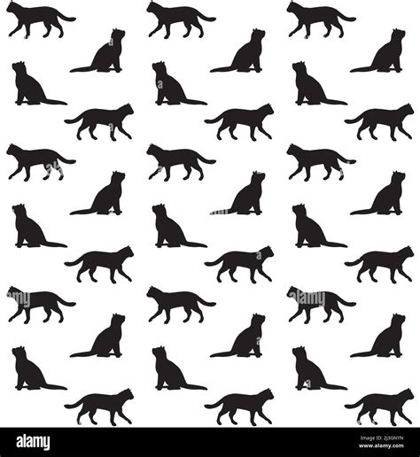 Vector Seamless Pattern Of Black Cats Silhouette Isolated On White Background Stock Vector Image