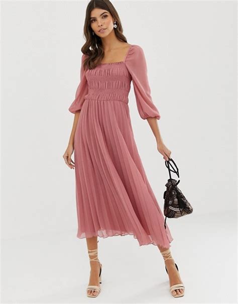 Asos Design Robe Mi Longue Plissée Et Froncée Asos