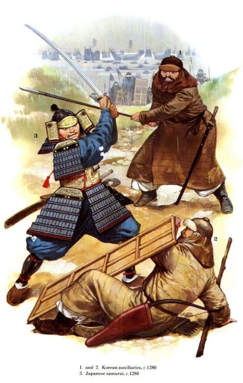 Japanese Samurai Fighting Two Korean Auxiliaries Second Mongol