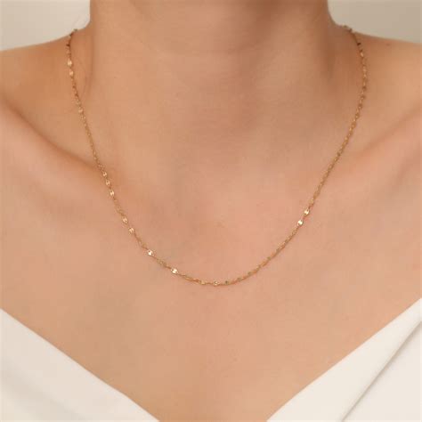 K Solid Gold Mirror Chain Necklace Glitter Chain Necklace Mm