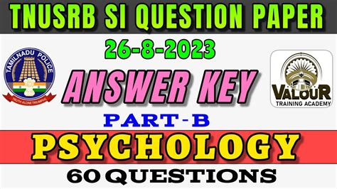 Tnusrb Si 2023 Question Paperஉளவியல்psychologyanswer Keypart B60 Marks Youtube